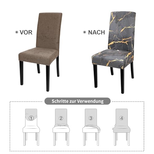 Alishomtll Stretch Stuhlhussen 4er/6er Set Stuhlbezug Schwingstuhl Elastische Esszimmer Stuhlhussen Abnehmbarer Waschbarer Stühle Schutz für Küche Restaurant Hotel Bankett (Marmor, 4 Stück)