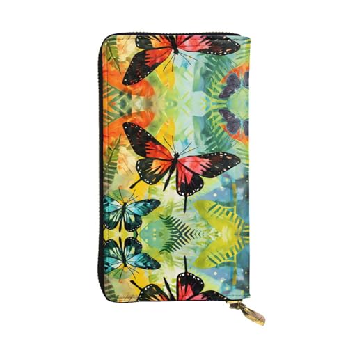 Portefeuille en cuir imprimé papillon aquarelle de 19 cm avec grand porte-cartes