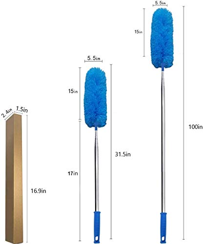 Image of DELUX Microfiber Feather Duster Extendable Duster with 100 inches Extra Long Pole, Bendable Head & Long Handle Dusters for Cleaning Ceiling Fan, High Ceiling, Blinds, Furniture & Cars