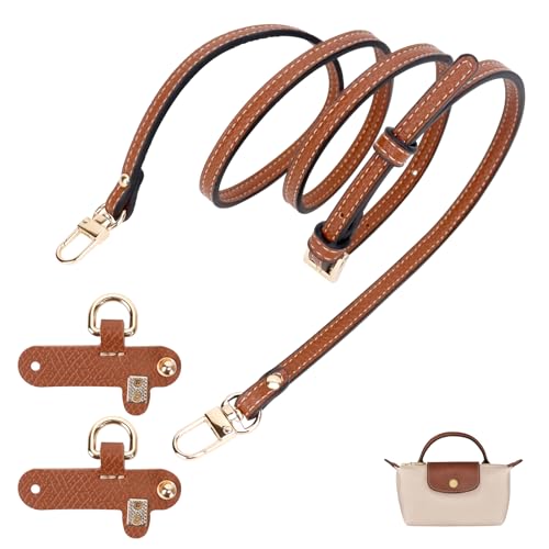 dadop Kit de alças compatível com mini bolsas Longchamp – Alças de couro ajustáveis para bolsa de ombro feminina, Marrom, 10 cm x 15 cm x 1.8 cm