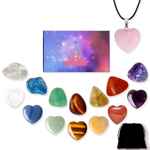 17PCS Crystal Healing Stones and Heart Crystal Stones Set - Crystals for Beginners Chakra Balancing, Reiki, Meditation, and Gemstones and Crystals Crystal Gifts