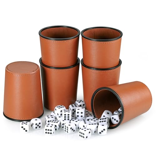 MICHIHOMIE Würfelbecher Set mit 6 PU Leder Würfelbecher und 30 Würfeln, Schocken Set, Schockbesteck Leder für Bar-Party Würfelspiele