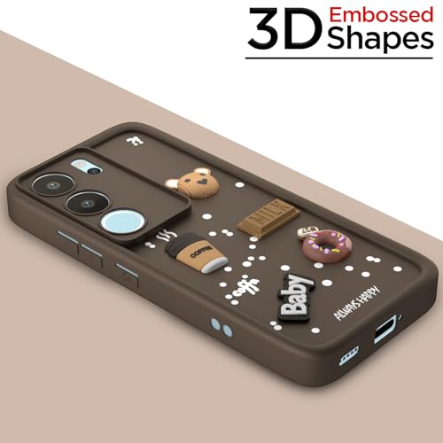 Image of Pikkme Back Cover for Vivo V29 5G / V29 Pro 5G | Cute Fun Cartoon 3D Bear Silicone Full Body Protection Bumper Cover (Brown)