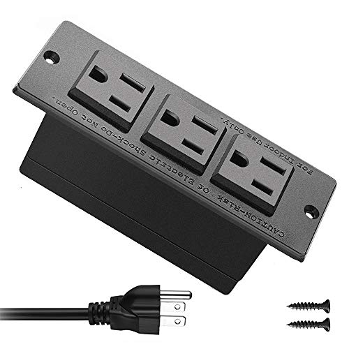 Recessed Power Strip Black Desk Mount Power Grommet Socket for Cabinet 3 AC Outlets 6.56'ft Power Cord for Counter Drawer Furniture Workbench UL ETL Certificated.