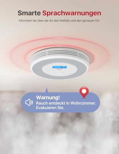 X-Sense XP0A-iR Rauch und CO Melder mit Sprachalarm und Standortansage, WLAN Kombinierter Rauch- und Kohlenmonoxidmelder für 17 festlegbare Räume，kompatibel mit der X-Sense Home Security-App, 1 Stück
