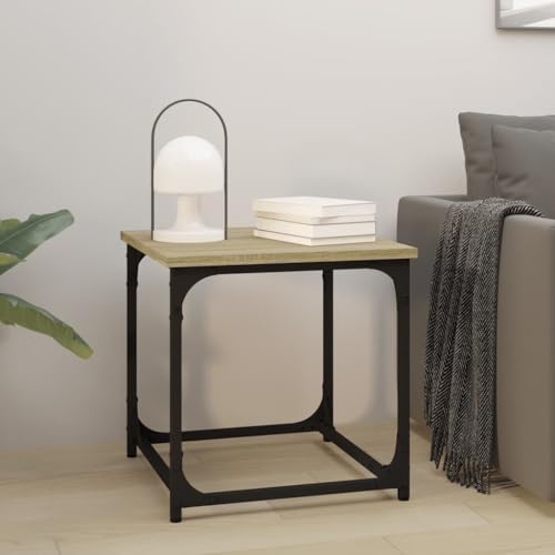 HETFTJN Beistelltisch Sonoma-Eiche 40x40x40 cm Holzwerkstoff & Stahl - Robuster Couchtisch mit verstellbaren Beinen für Wohnzimmer, Couch & Flur