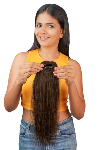 Image of Happy Heads cover up patch | Invisible cover up patch for women hair | Dark Brown | 12 Inches | 100% Human Hair Extensions for Women & Girls | Hair Accessories | Hair Wig | Hair Buns