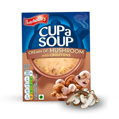 Image of Batchelors Cup A Soup Cream of Mushroom with Croutons Instant Mix 99g (4 Sachets) | Creamy Mushroom with Shiitake | Low Fat Vegetarian | Just Add Hot Water