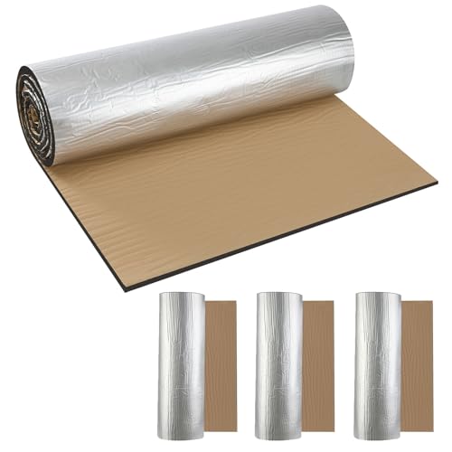 Pamatio 4 rotoli di tappetino isolante insonorizzante per auto, spessore 10 mm, autoadesivo, termoisolante, isolamento acustico, per tetti, pavimenti, 200 x 50 cm
