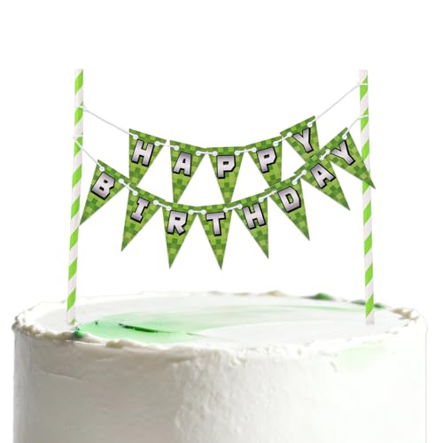 Bandera Cumpleaños, Banderín Personalizado de Píxeles para Tarta Divertidas Decoraciones Fiesta de Cumpleaños con Temática Píxeles Ideal para Niños Niñas Suministros Fiestas