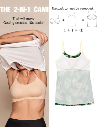 Image of Camisoles for Women with Built in Bra Adjustable Strap Tank Tops Cami Sleeveless Summer Tops for Workout Sleeping Traveling
