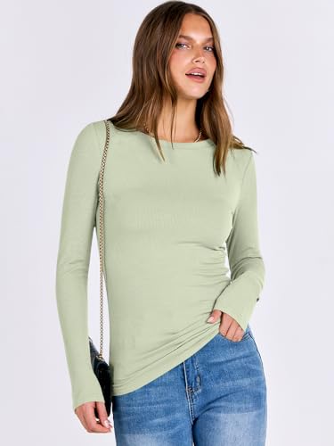 Image of ANRABESS Women Long Sleeve Shirts Rib Knit Slim Fit Tops Basic Tee Spring Outfits Casual T-Shirt Underscrubs Layer Clothes