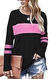 Odosalii Womens Long Sleeve Shirt Color Block Pullover Crew Neck Sweatershirt Side Split High Low...