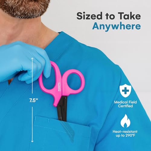 Image of Madison Supply 2 Pack Trauma Shears - 7.5 Inch Nurse Scissors with Quality Stainless Steel, Non-Stick Fluoride-Coated Blades, High-Impact Handles - Medical Bandage Scissors - Pink