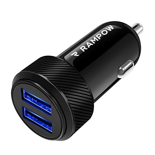 RAMPOW Cargador de Coche Doble Puerto con LED, 24W 4.8A Cargador de Coche fácil de Cargar, Cargador de Coche para teléfonos y tabletas, iPhone, Samsung, LG, HTC, Sony, Huawei, Xiaomi y más - Negro
