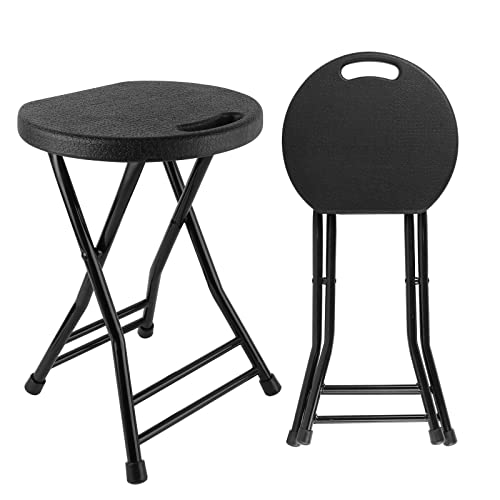 Rungao Tabourets Pliant, Chaise de Bar Lot de 2, Tabourets Pliants Fabriqués en Aluminium, Hauteur 45cm, avec Repose-Pieds pour Cuisine, Salon, Hôtel, Restaurant, Pub (Noir) Cover