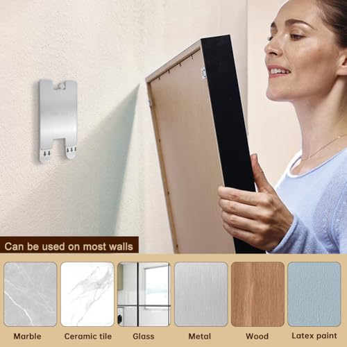 Image of 6 Pcs Metal Picture Frame Hangers Damage Free Hanging, Adhesive Sawtooth Picture Hanging Hooks Without Nails No Damage Picture Wall Hangers Art Hanger Hooks for Home Door Closet