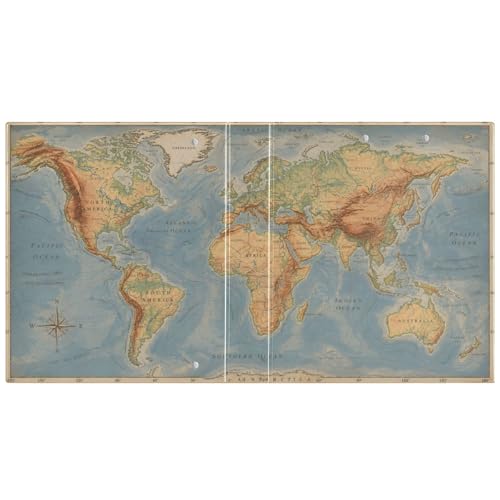 Image of Retro World Map Continents 3 Ring Binder with 2 Interior Pockets 1.5 inch Binders 3 Ring Heavy Duty Fit 8.5 inch x 11 inch Letter Size for Office School, 2 Pack