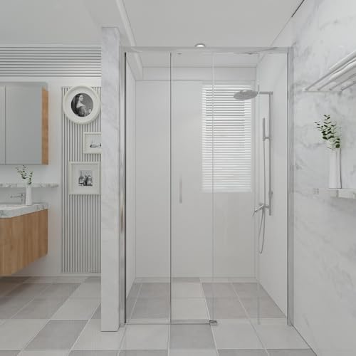 Mampara de ducha de 135 cm de pared transparente perfil satinado con entrada facilitada con un cristal fijo y un deslizante, altura 200 cm
