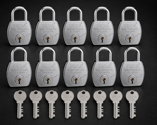 Image of 10 Locks with Same Key | Multiple Locks with Single Key | Common Key Lock | Steel Body | Lock for Home, Shutter, gate, Door, Channel, Shop, Outdoor, Indoor | Same Key Lock Set of 10 with 8 Keys