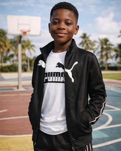 Image of PUMA Boys 3 Piece Active Tricot Jogset with T-Shirt (Sizes 8-16)