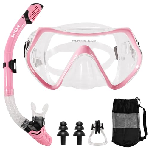 APLOS Snorkel Set para Adulto-visión panorámico de 180° Máscara de Buceo Profesional antivaho y antifugas Gafas de Buceo Cristal Templado y Dry Top Snorkel para Hombres Mujeres