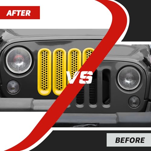Image of Yellow for JK Front Grille Inserts Grill Mesh Clip-on Trim Covers fit for Jeep Wrangler JK & JKU 2007-2017 Exterior Accessories