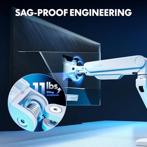 Image of FlexiSpot Ultrawide Monitor Arm, Monitor Stand for 17 to 49 inch Screens Holds up to 44 Lbs, Adjustable Gas Spring Arm with C Clamp & Grommet Base for Gaming Office, 75 /100 VESA Mount, White
