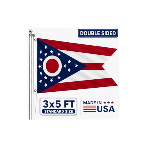 Mosprovie Ohio State Flag 3x5 Double Sided- Heavy Duty 3ply Ohio OH State Flags Super Durable 4 Rows Stitched Edge Canvas Header with 2 Brass Grommets