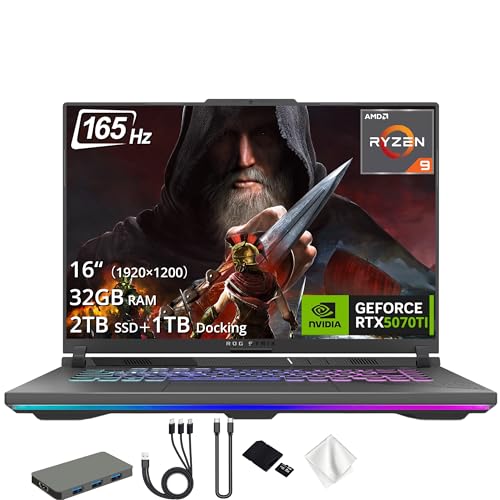 Image of ASUS ROG Strix G16 16 inch WUXGA 165Hz Gaming Laptop, GeForce RTX 5070 Ti, AMD Ryzen 9-8940HX, 12GB GDDR7, 32GB DDR5, 3TB Storage (2TB SSD+1TB Docking Station Set), Backlit Keyboard, Windows 11 Home, Gray
