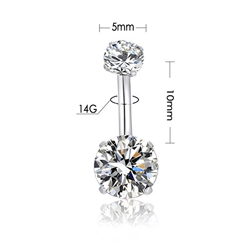 14G 316l Surgical Stainless Steel Belly Navel Button Rings with Dangling Sparkly AAA Cubic Zirconia, Screw Bar Design Body Piercing by HQLA (Clear)