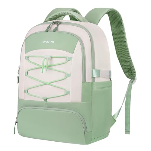 MOSISO Mochila Portátil para Mujeres Hombres, 15,6 Pulgadas Ligera Mochila Ordenador Mochila Mano, Mochila de Viaje Bolsa para Artículos Personales para Viajes Universidad Trabajo,Verde&Beige