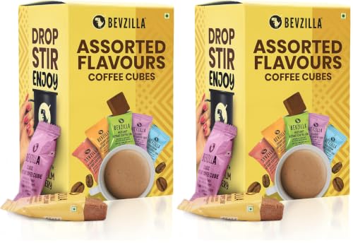 Image of Bevzilla 10 Assorted Instant Coffee Cubes Pack with Date Palm Jaggery, 4 Flavours, Arabica Coffee, Zero Refined Sugar, Real Ingredients, No Preservatives, Drop Stir and Enjoy | Enjoy Hot & Cold