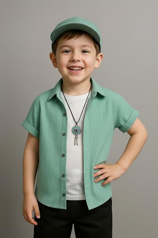 Image of Boys Regular Fit Solid Casual Shirt with Spread Collar - Comfortable Shirts