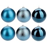 Weihnachtskugeln aus Kunststoff - wetterfest frostsicher - Christbaumkugeln für Innen und Außen - Weihnachtsbaumkugeln Kunststoff (Mineralblau, 6 x (12 cm))