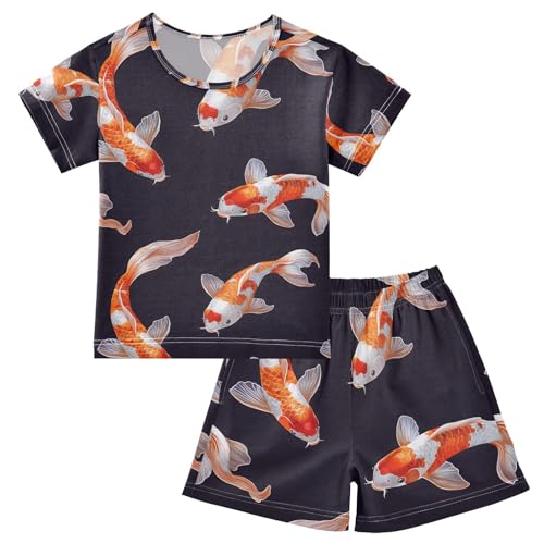 ALAZA Fish Stylish Pajamas Set Short Sleeve Cotton Sleepwear Summer Pjs 2 Piece 5-14Y