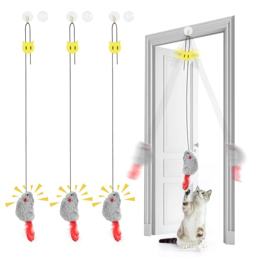 INCNMAD Katzenspielzeug Selbstbeschäftigung Hängende 3 Stück Türrahmen Elastische Maus mit Quietschgeräusch Interaktives Dancer Katzenspielzeug...