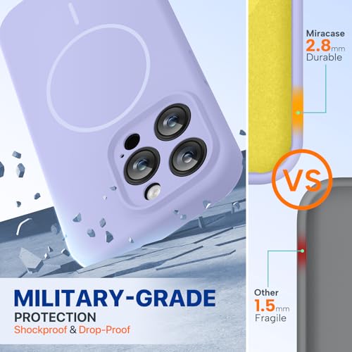 Image of Miracase Magnetic for iPhone 15 Pro Max Case, [Soft Anti-Scratch Microfiber Lining], Compatible with MagSafe, Liquid Silicone Case Shockproof Drop Protection Phone Case for 15 ProMax, Light Purple