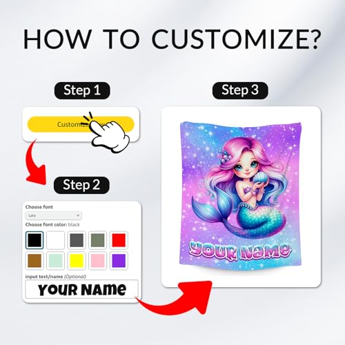 Mermaid Blanket Gifts Customized Blankets for Girls - Soft Cozy Fleece Throws for Couch, Bed 4 Sizes
