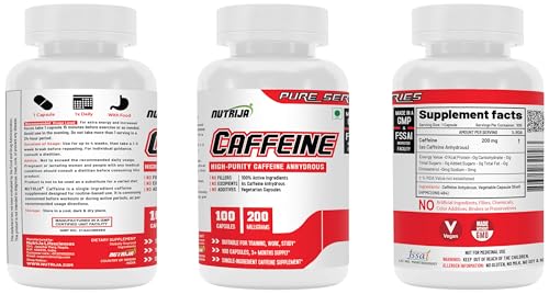 Image of NutriJa Caffeine 200mg 100 Capsules | Pure & Potent | Boosts Performance & Metabolism