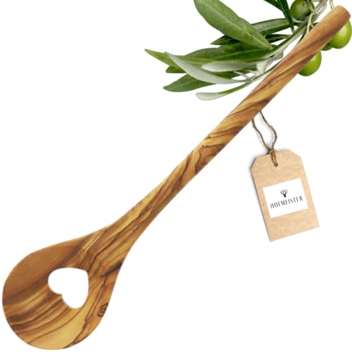 HOFMEISTER® Kochlöffel aus verschiedenen Holzarten: hitzebeständig, antibakterieller Riesen-Rührlöffel aus Buche, Kirschholz oder Olivenholz (Kochlöffel rund Olivenholz mit Herz | 30 cm, 1)