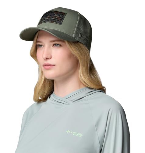 Image of Columbia Unisex Unisex PFG Fish Flag Mesh Snap Back Hat, Cypress /Tobacco Deltahunter Fish Flag, One Size