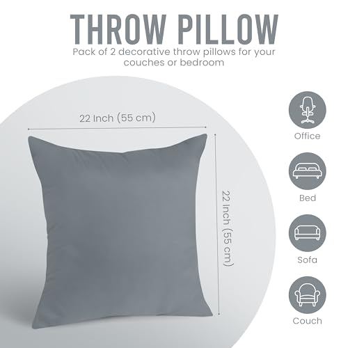 Image of Utopia Bedding 22x22 Pillow Inserts, Set of 2, Grey - Indoor Decorative Throw Pillows for Bed, Sofa & Couch - Soft, Supportive & Fluffy Cushion Inserts