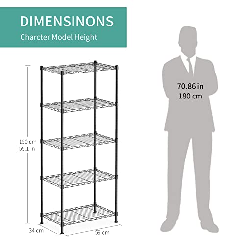 Alvorog 5-Shelf Shelving Storage Unit Heavy Duty Metal Organizer Wire Rack With Leveling Feet And Hooks Adjustable Shelves For Bathroom Kitchen Garage (23.2Lx13.4Wx59.1H) #TOP2