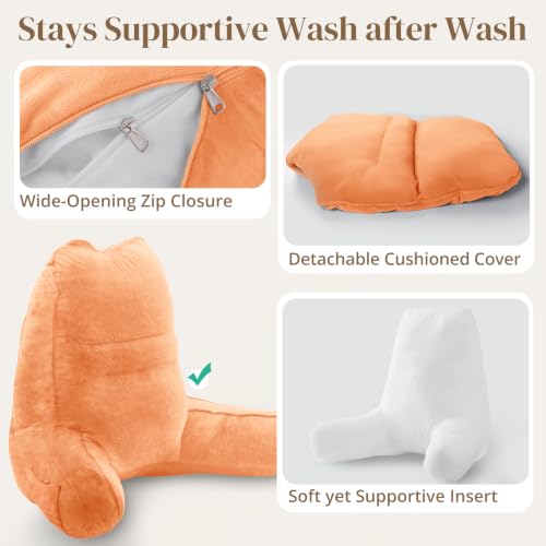 Image of Sasttie Reading Pillow for Bed, Back Pillow for Sitting Up, Orange | 23 inch Backrest Support Cushion for Couch, Sofa, and Floor, Dorm Essentials, OEKO-TEX, Adjustable Down Alternative Fill