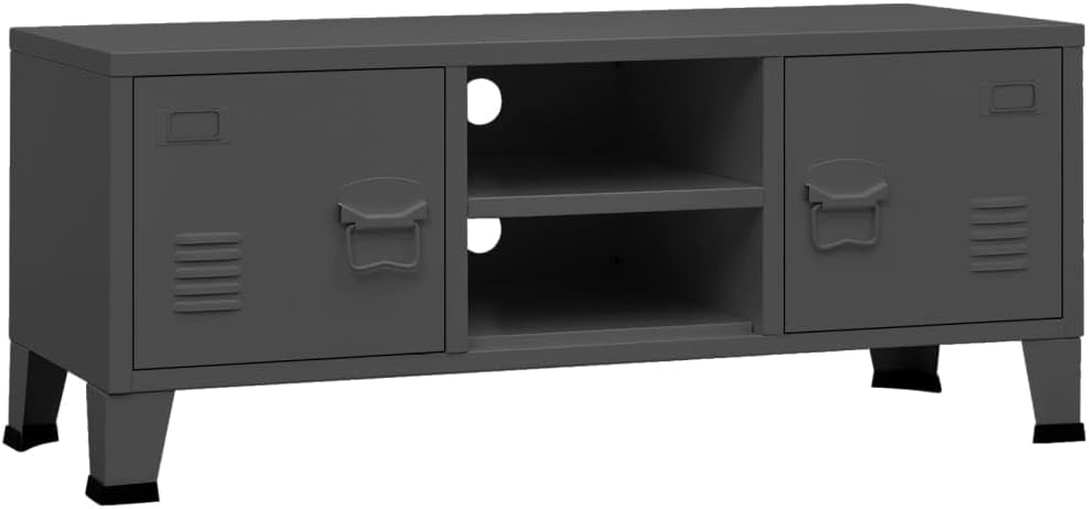 vidaXL Anthracite TV Stand - Industrial Styling, Robust Metal Construction, Ample Storage Space with Doors, Hole for Cable Management