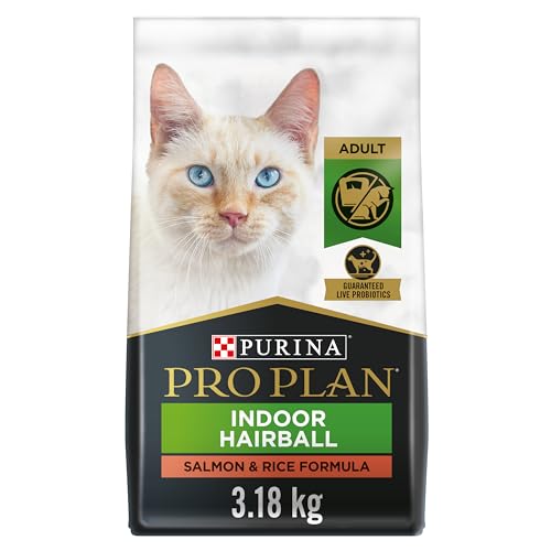 Purina Pro Plan Dry Cat Food, Specialized Indoor Hairball Salmon & Rice – 3.18 kg Bag (1 Pack)