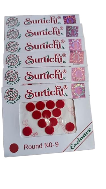 Round Red Bindi, No. 9 Size, Pack of 6Plain Red Color Bindi Set of 6 - Round Number 9-picture-11