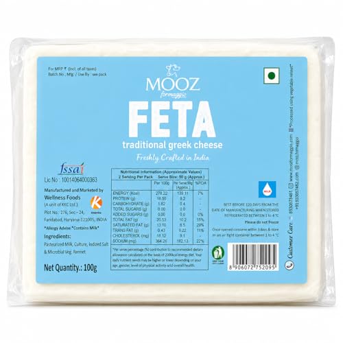 Image of Mooz Feta Cheese - High Protein, Low Salt | Made from Pure Cow Milk | 100g