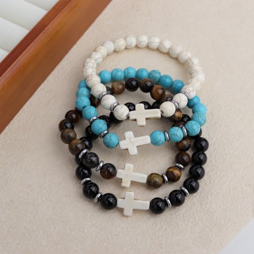 Cross Birthstone Gemstone Beaded Stretch Protection Bracelet for Man Woman, Handmade Healing Stone Chakra Beads Elastic Bracelets Accessories Fashion Jewelry Gift.4